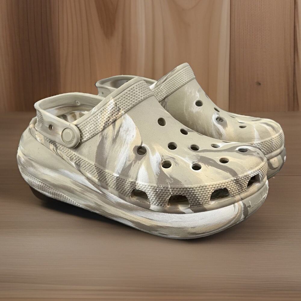 Crocs Classic Crush Clog Men 8/Women 10 Marbled Bone Khaki Platform Sandal/Shoes